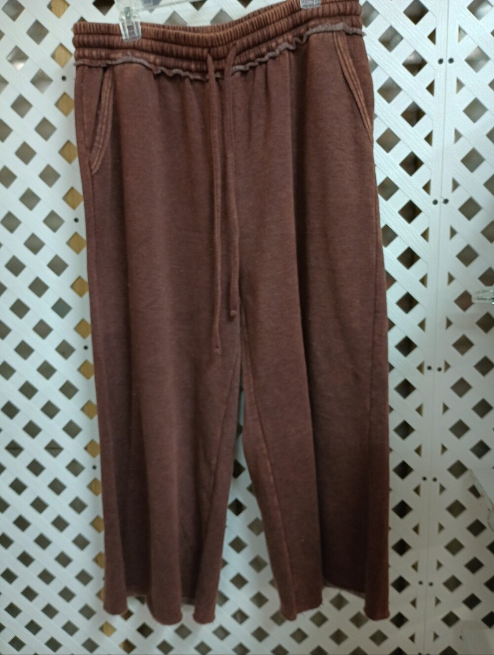 Zenana Outfitters Women's Brown 3X Plus Wide Leg Drawstring Fleece Pants Cozy